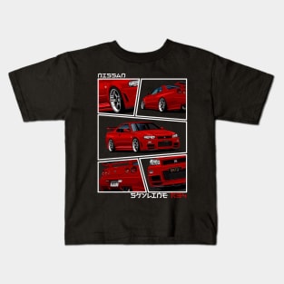 Nissan Skyline GTR r34 Red, JDM Car Kids T-Shirt